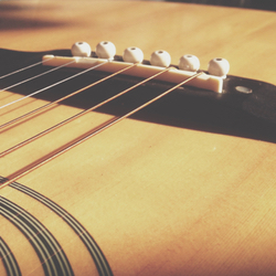 Acoustic guitar saddle on bridge.